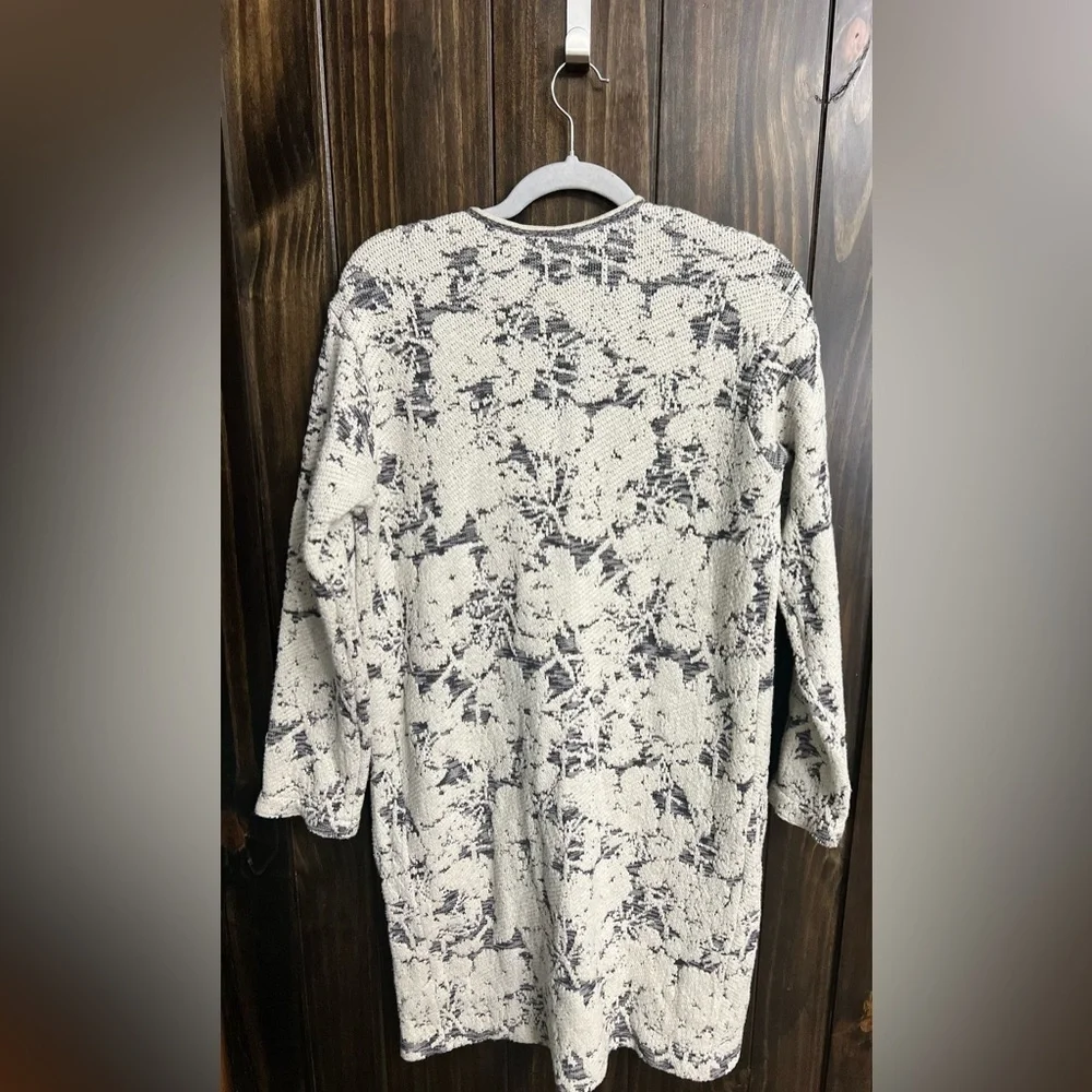 J. JILL White Gray Long Sleeve Jacquard Topper Longline Coat Jacket Size:Small